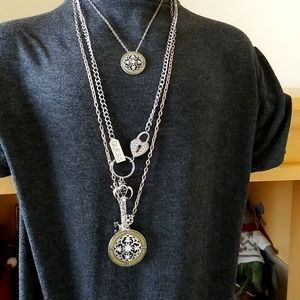 Guess Skeleton Key Rhinestone Heart and (2) 1928 Brand Crystal Necklaces